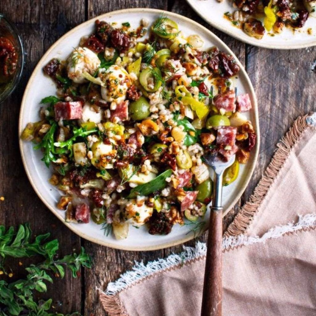 Antipasto Farro Salad with Sun-Dried Tomato Vinaigrette