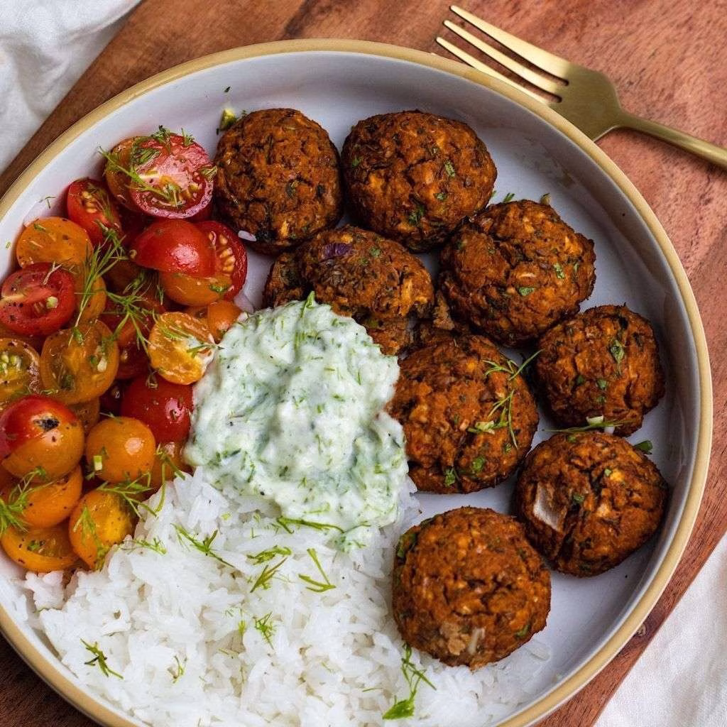 Baked Greek Lentil Meatballs with Tzatziki Recipe