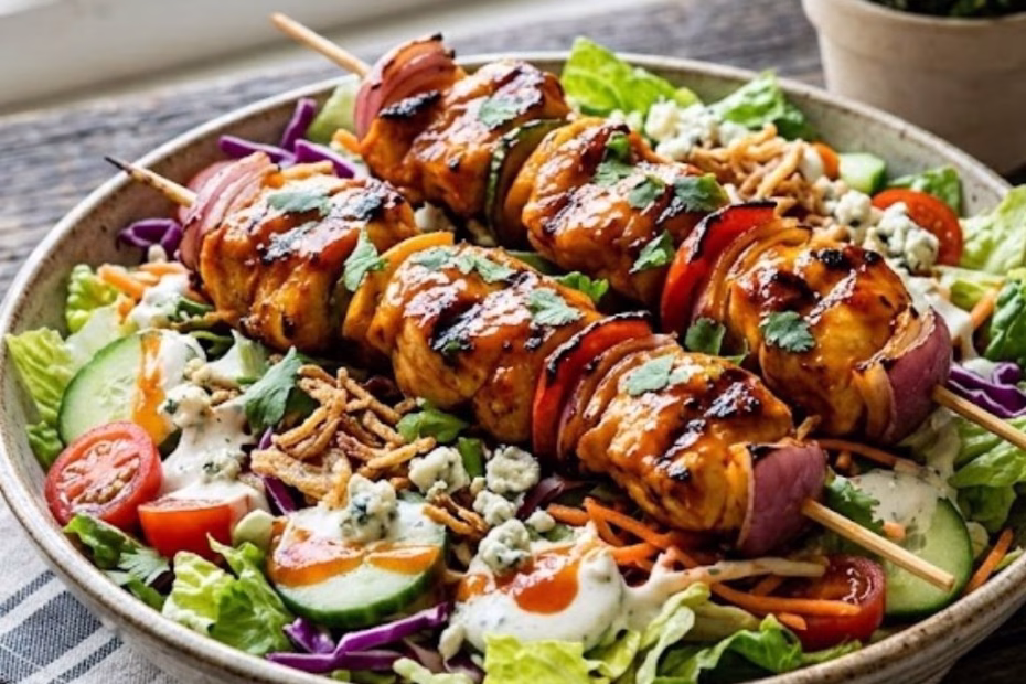 Chopped Honey Buffalo Chicken Skewer Salad Recipe