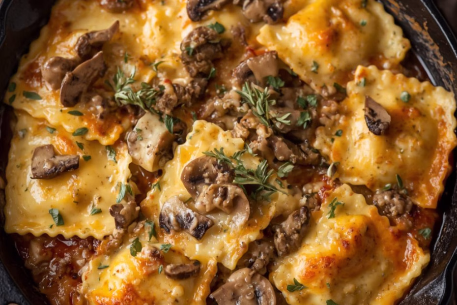 Cheesy Mushroom Ravioli Casserole Recipe