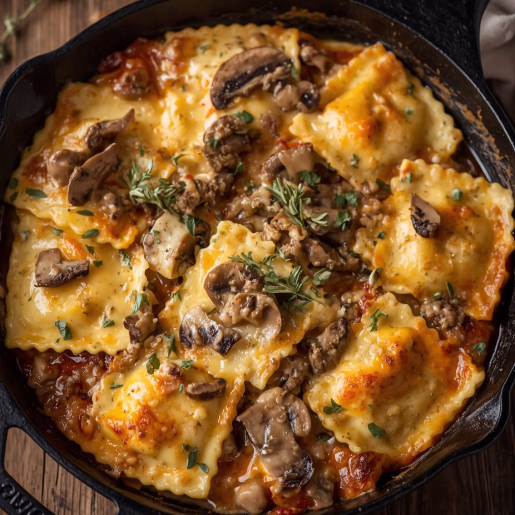 Cheesy Mushroom Ravioli Casserole Recipe