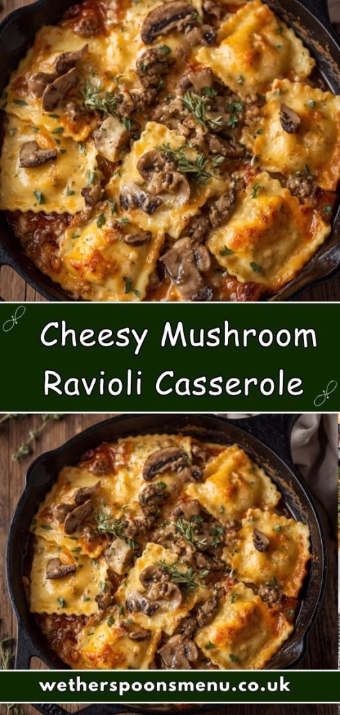 Cheesy Mushroom Ravioli Casserole Recipe