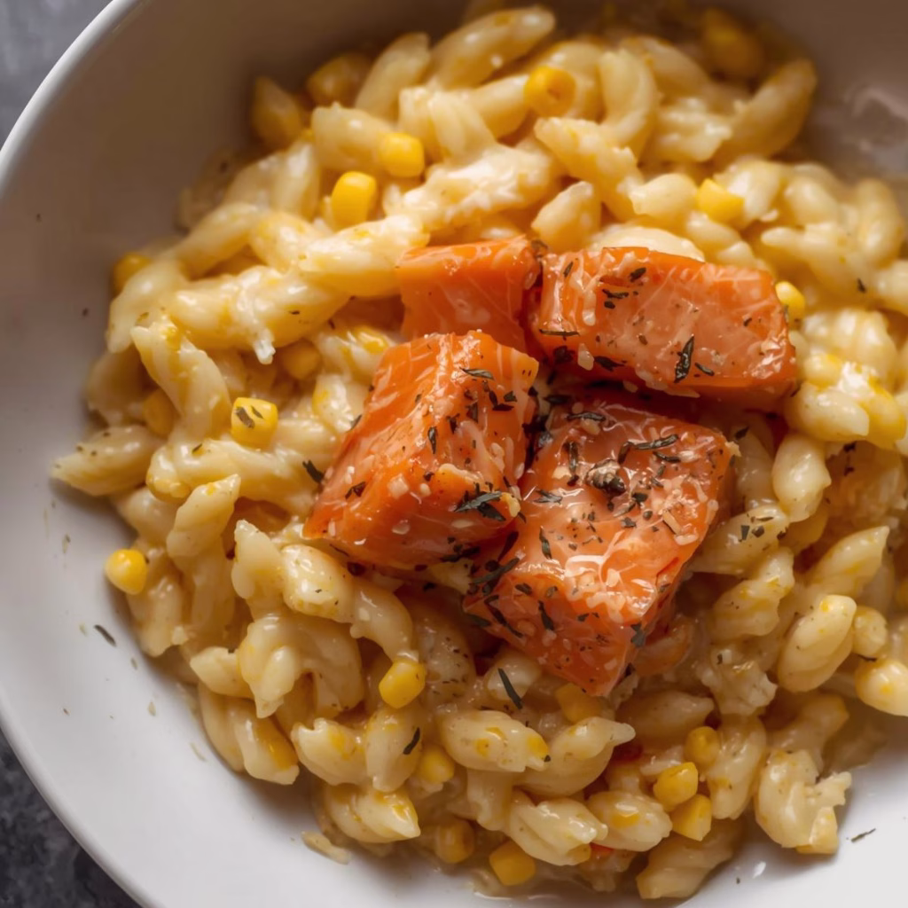Creamed Corn Orzo with Salmon Recipe
