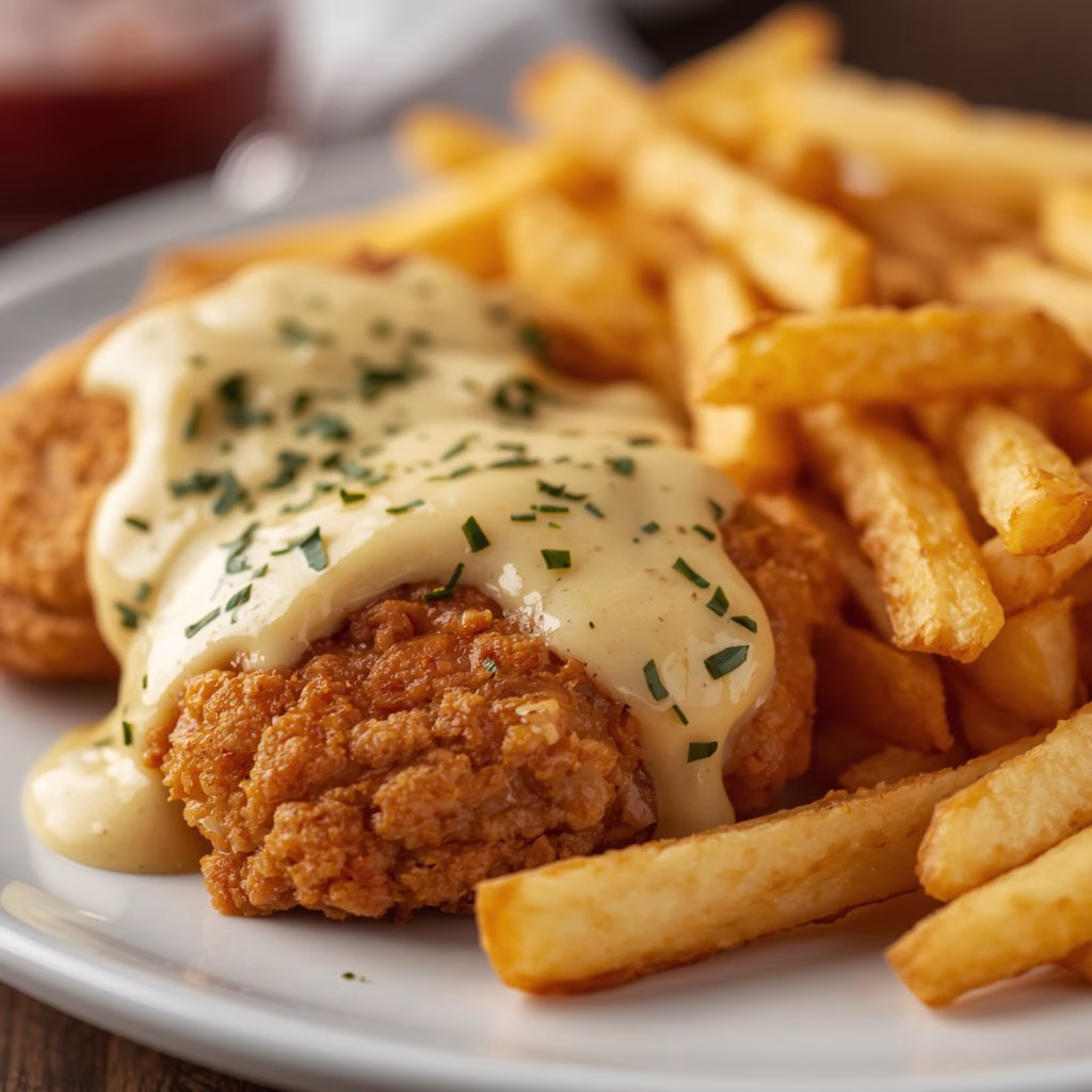Creamy Garlic Butter Chicken With Golden Fries Recipe