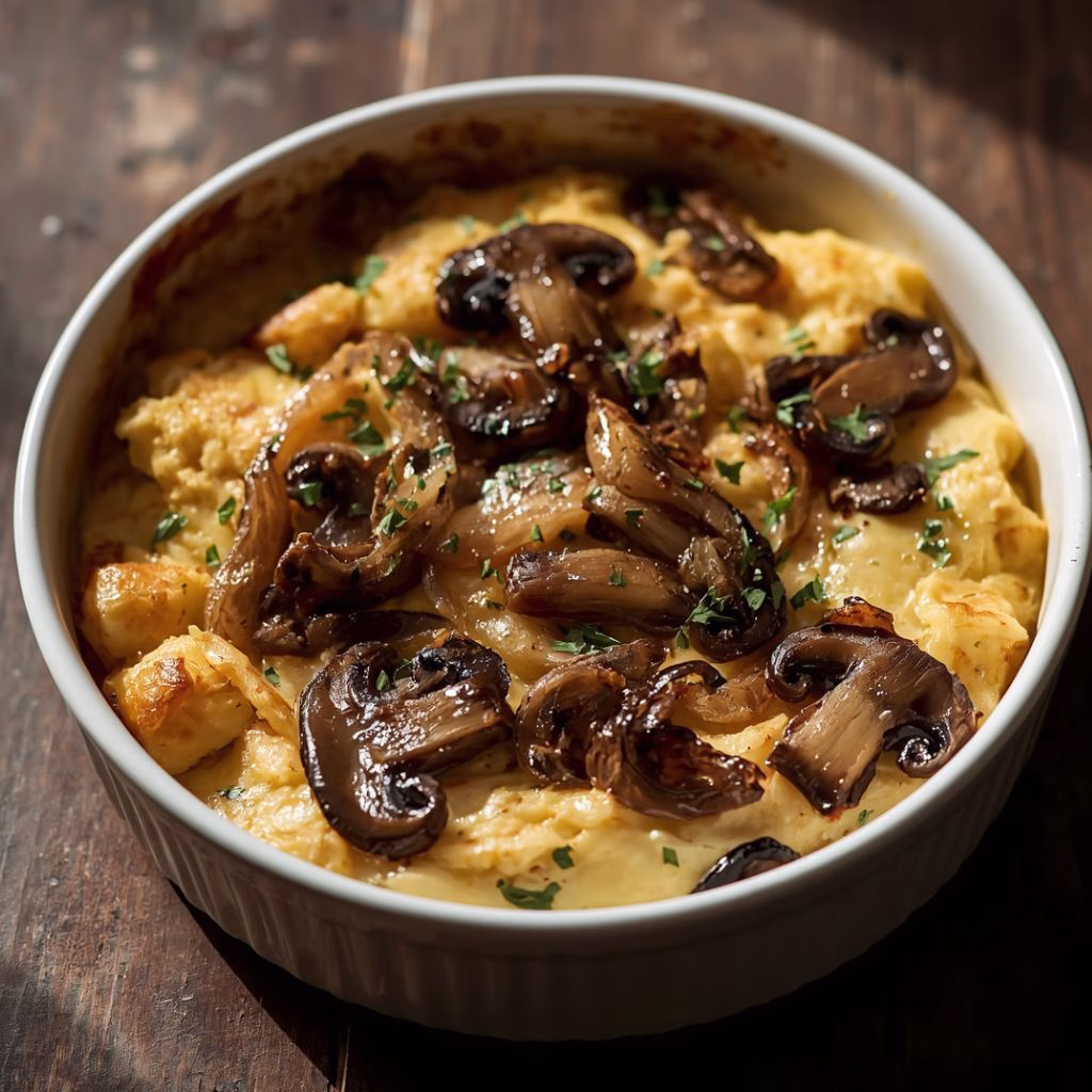 Creamy Potato And Brie Bake with Mushrooms & Caramelized Onions Recipe