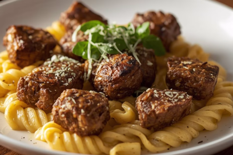 Garlic Butter Steak Bites & Shell Pasta Recipe