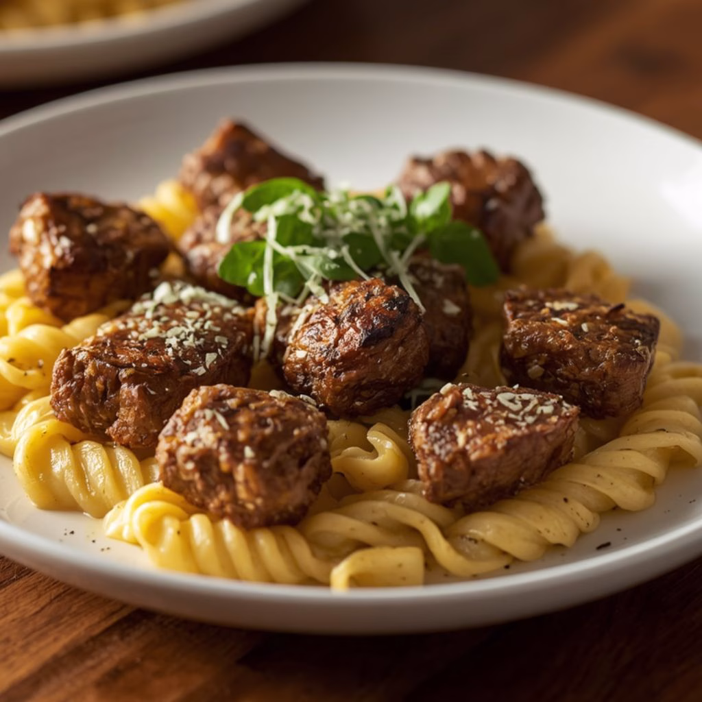 Garlic Butter Steak Bites & Shell Pasta Recipe