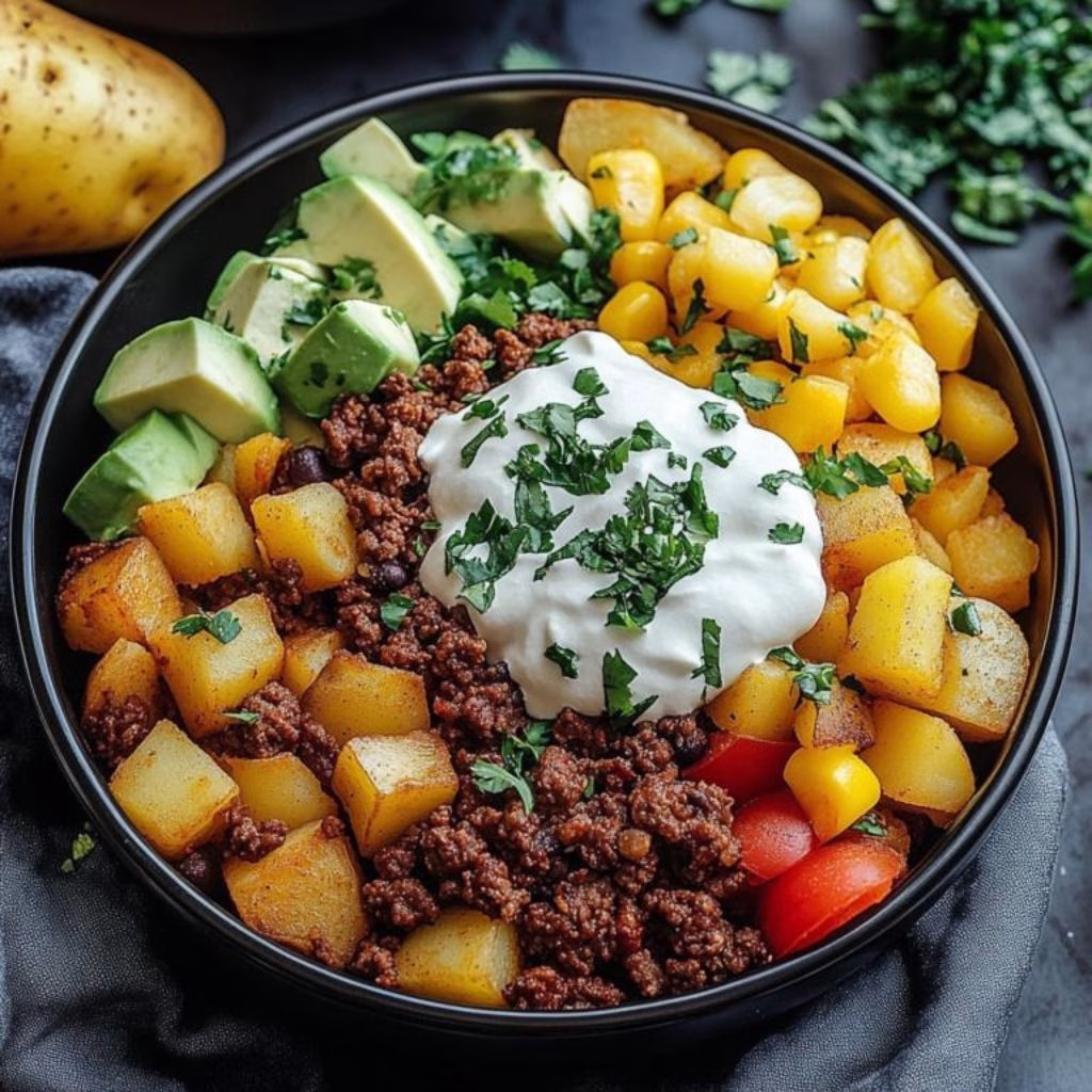 Ground Beef & Potato Taco Bowl Recipe
