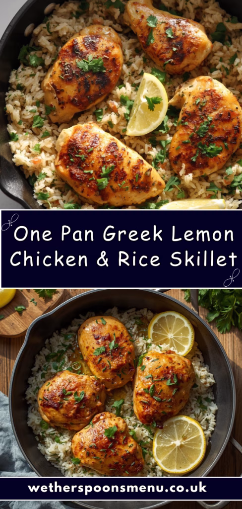 One Pan Greek Lemon Chicken and Rice Skillet Recipe