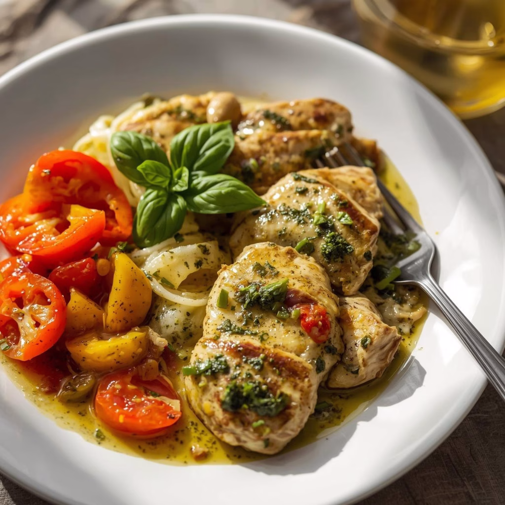 Pesto Chicken with Peppers Recipe