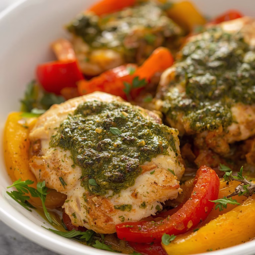 Pesto Chicken with Peppers Recipe