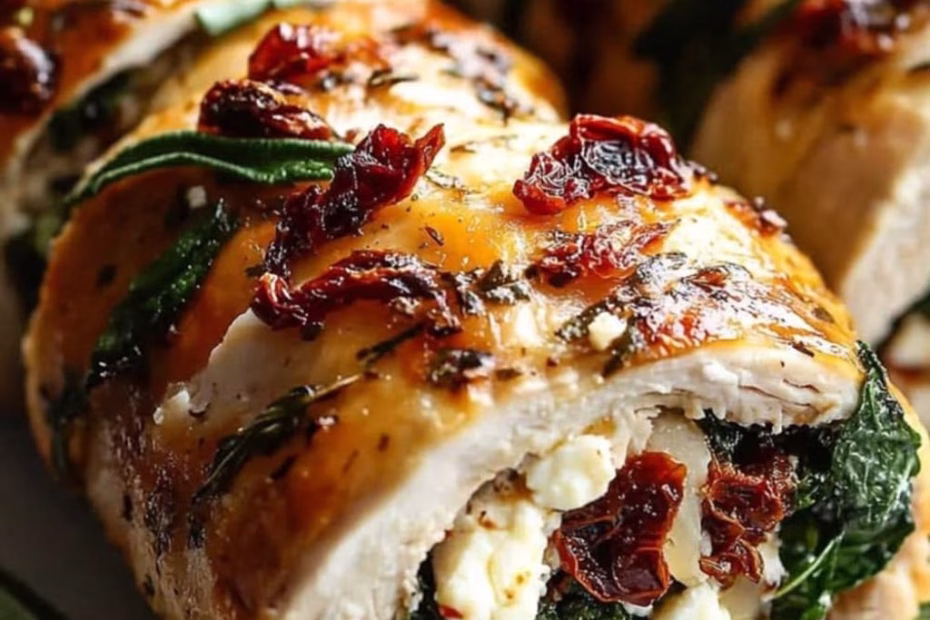 Rolled Up Chicken with Feta Spinach & Sun-Dried Tomatoes Recipe