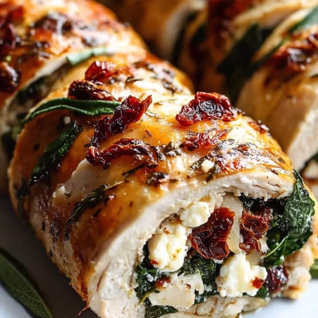 Rolled Up Chicken with Feta Spinach & Sun-Dried Tomatoes Recipe