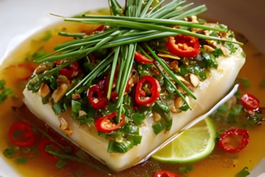 Thai Lime-Garlic Steamed Fish with Coconut Lemongrass Sauce Recipe
