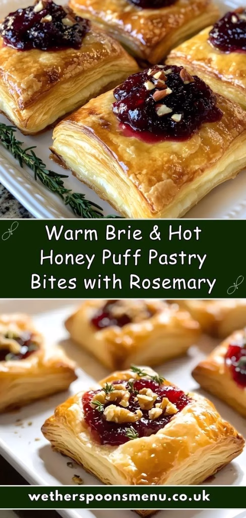 Warm Brie & Hot Honey Puff Pastry Bites with Rosemary Recipe