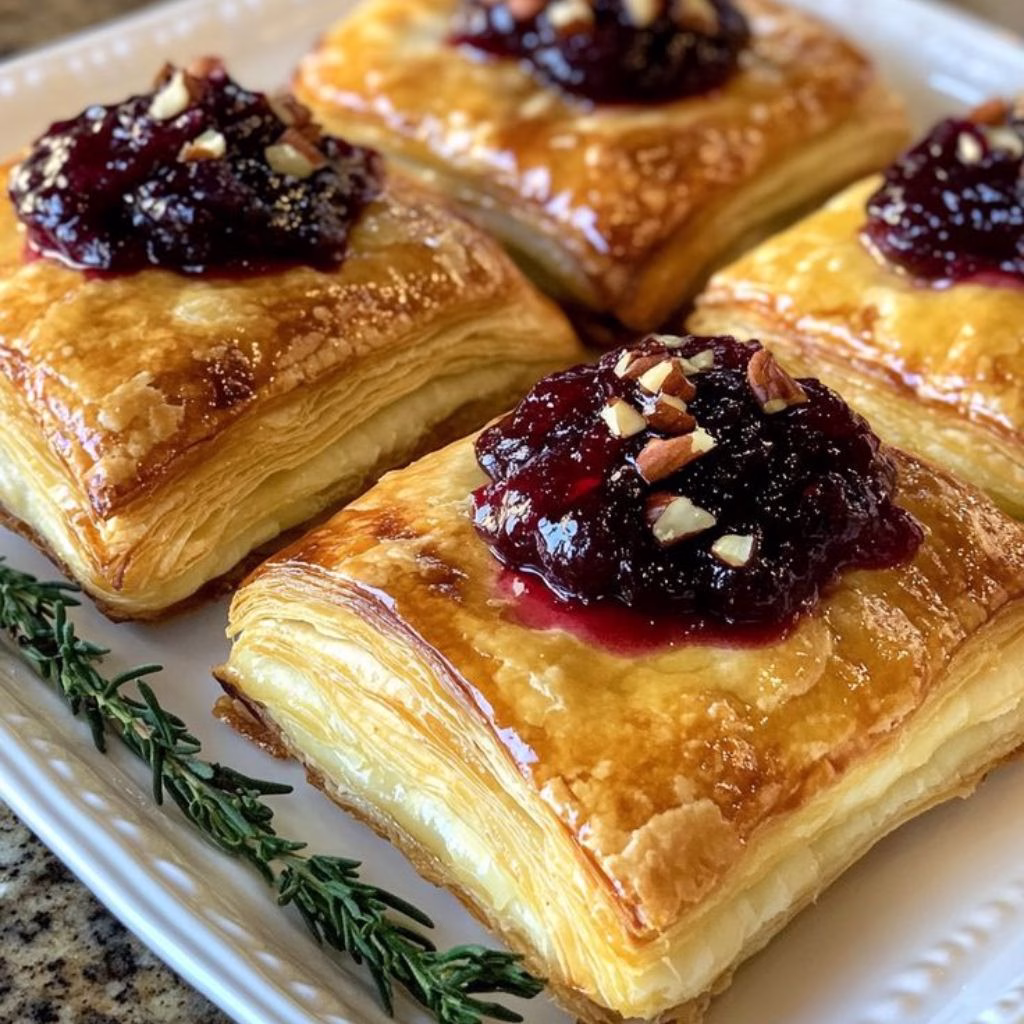 Warm Brie & Hot Honey Puff Pastry Bites with Rosemary Recipe