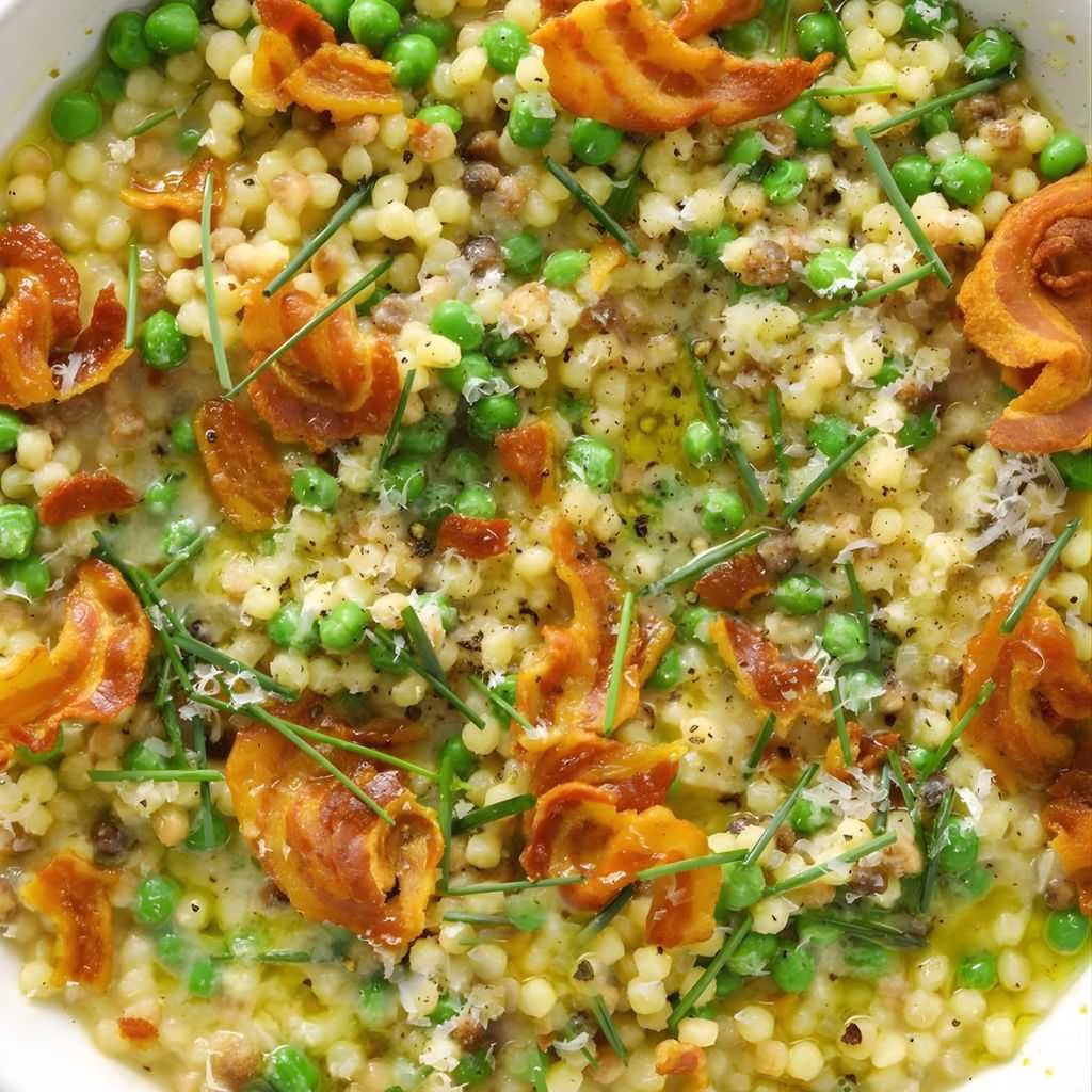 Fregola with Pancetta Peas & Parmesan Recipe