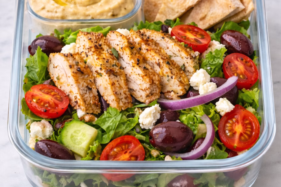 Greek Chicken Meal Prep Salad with Hummus Recipe