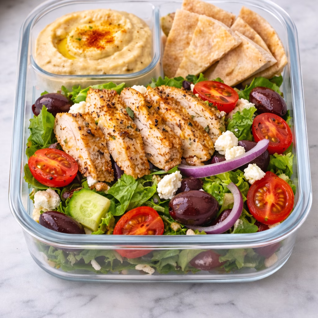 Greek Chicken Meal Prep Salad with Hummus Recipe