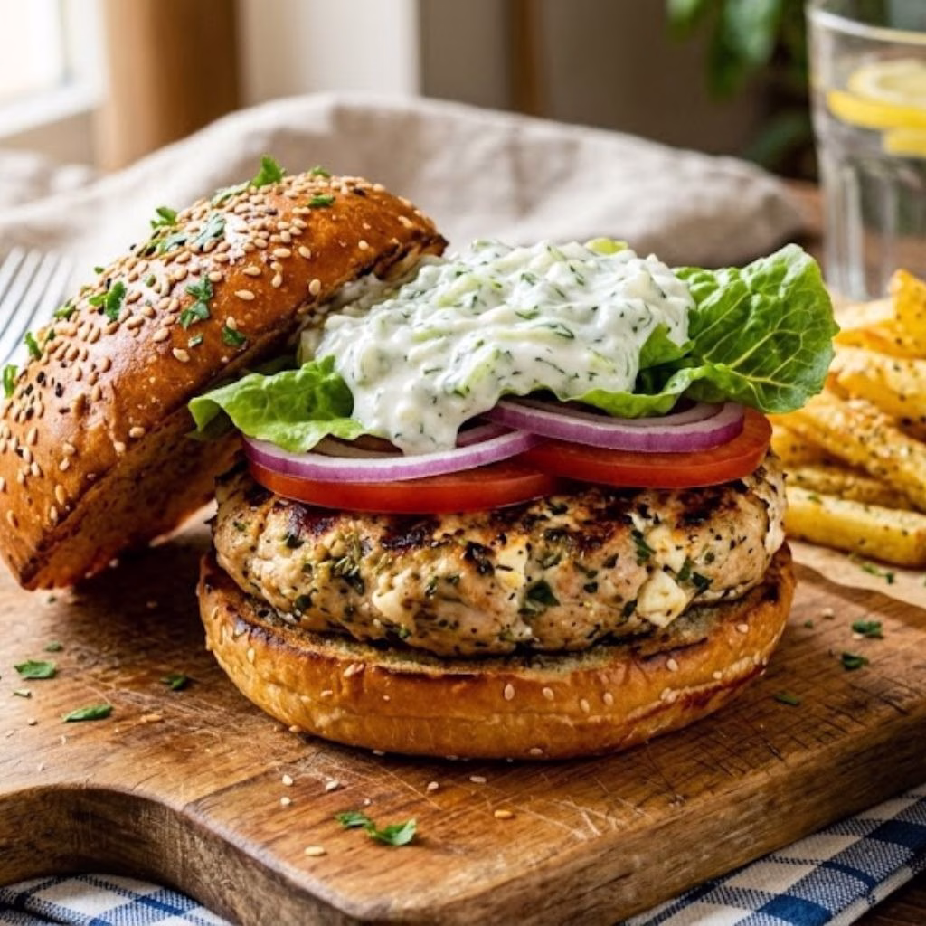 Greek Chicken Burgers with Tzatziki Recipe
