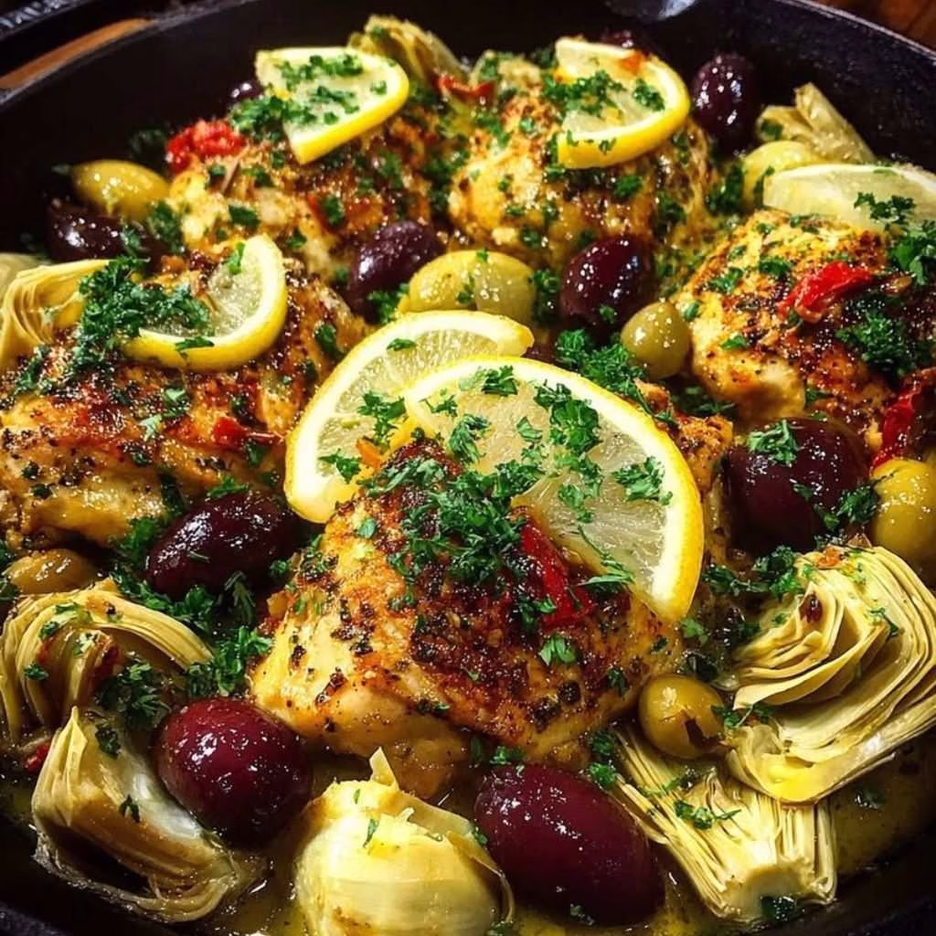 Mediterranean Lemon Chicken with Artichokes & Olives Recipe