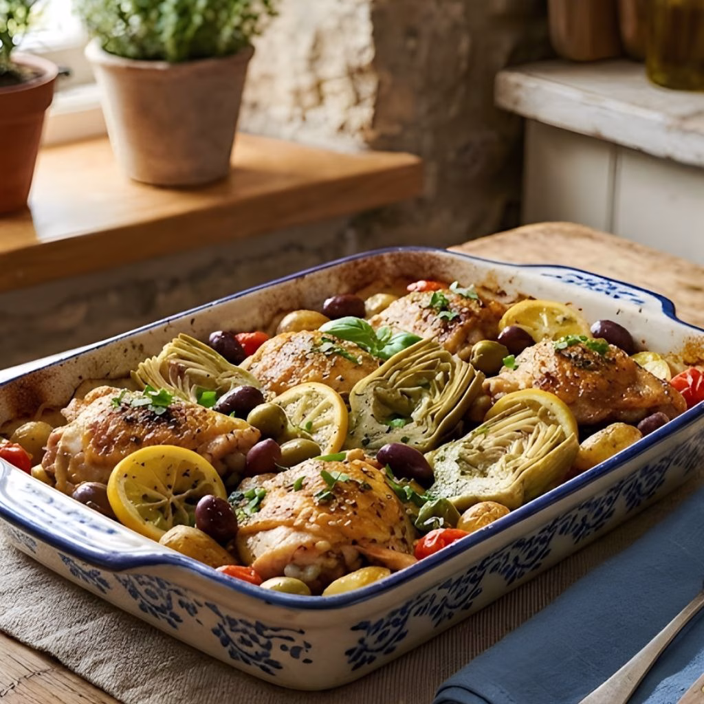 Mediterranean Lemon Chicken with Artichokes & Olives Recipe