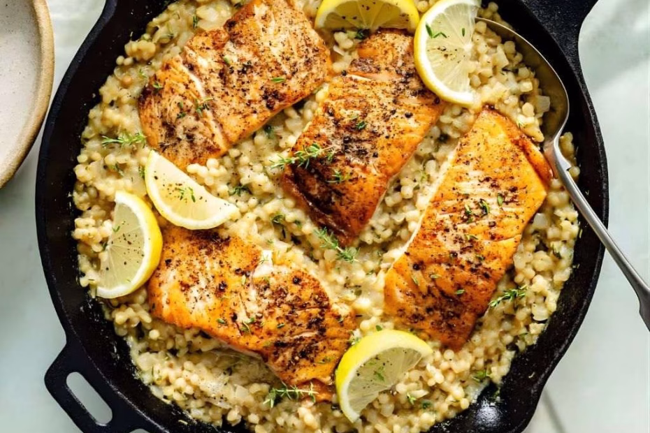Herbed Pearl Couscous and Salmon Recipe
