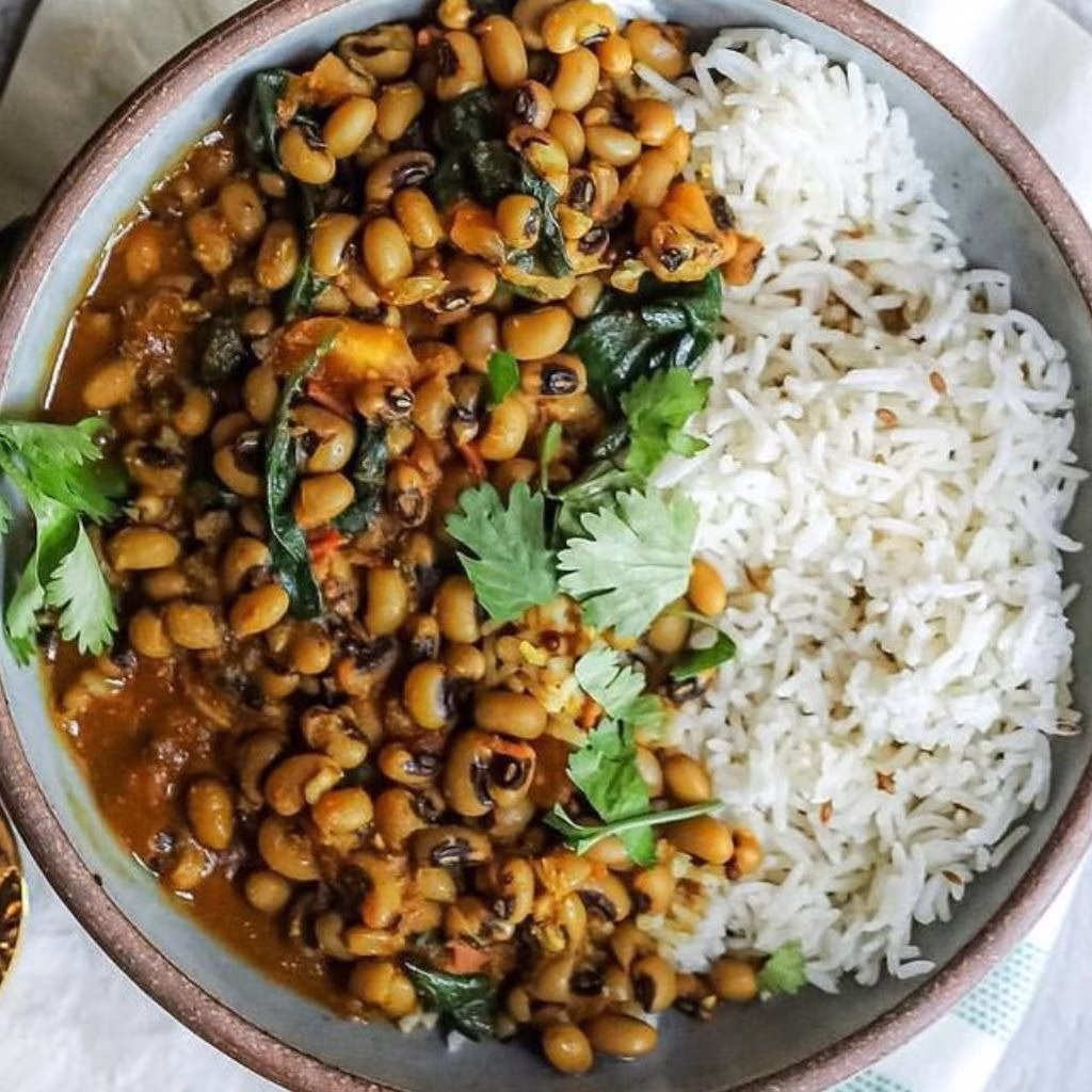 Black Eyed Peas Curry with Spinach Recipe 
