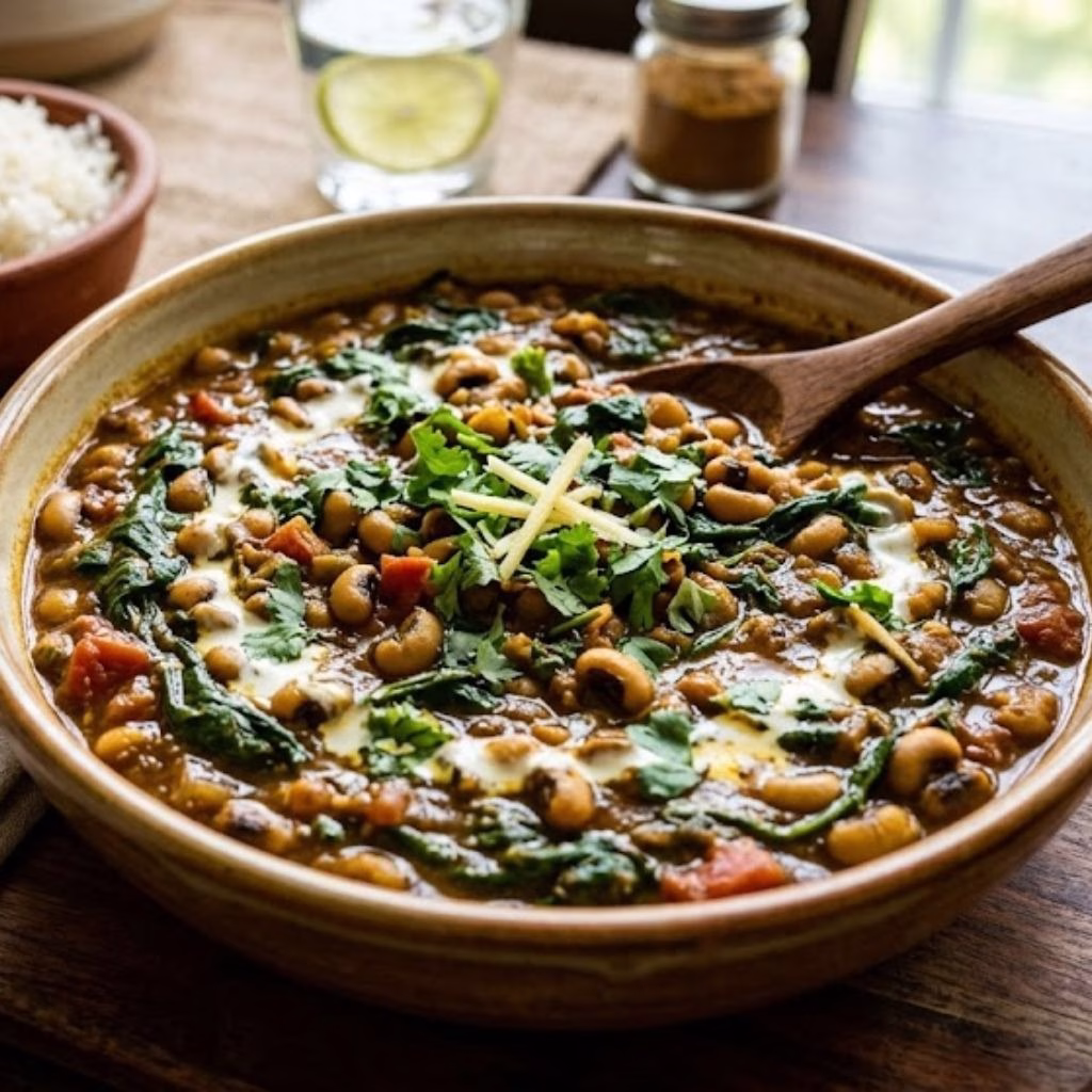 Black Eyed Peas Curry with Spinach Recipe 