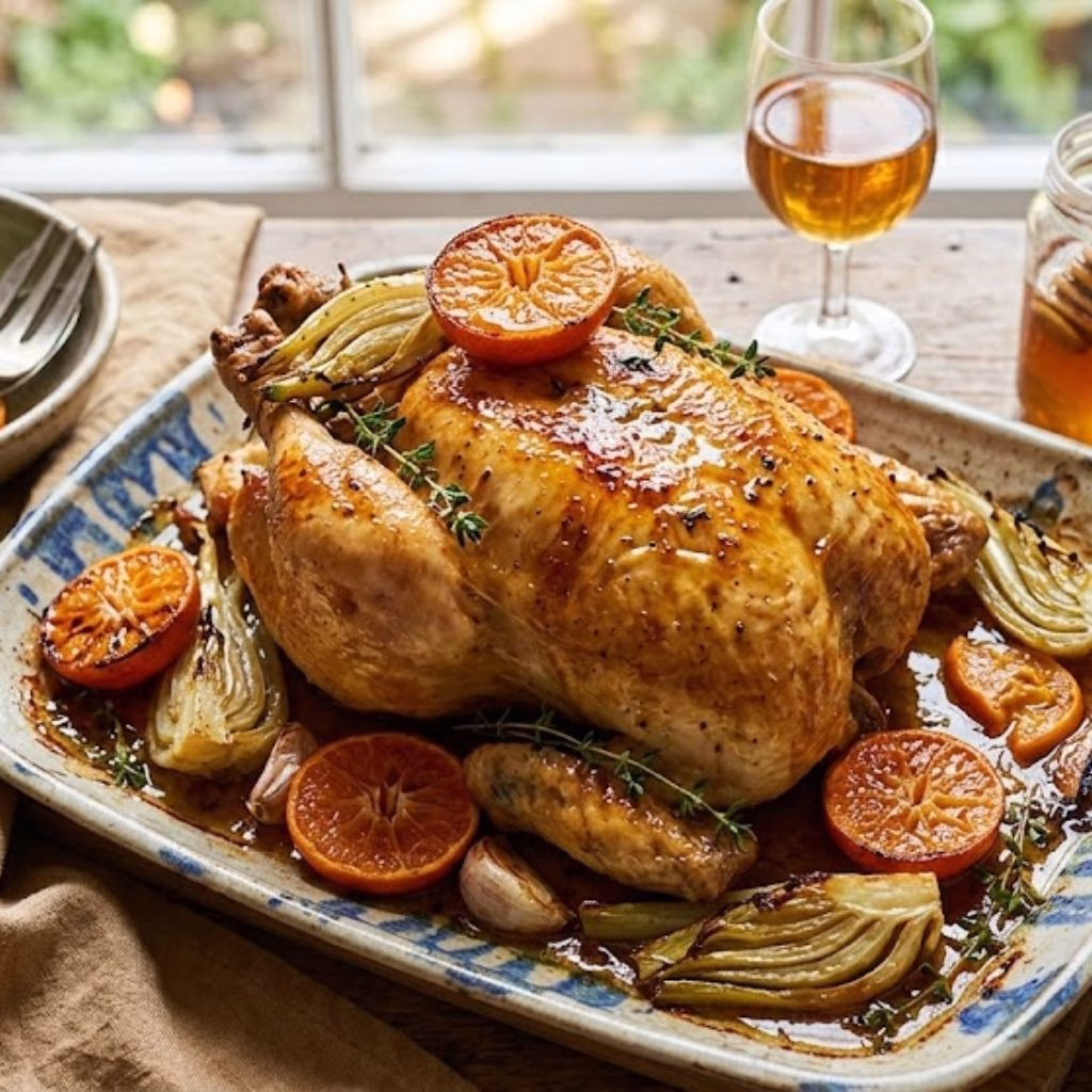 Clementine Roast Chicken with Fennel and Honey Recipe