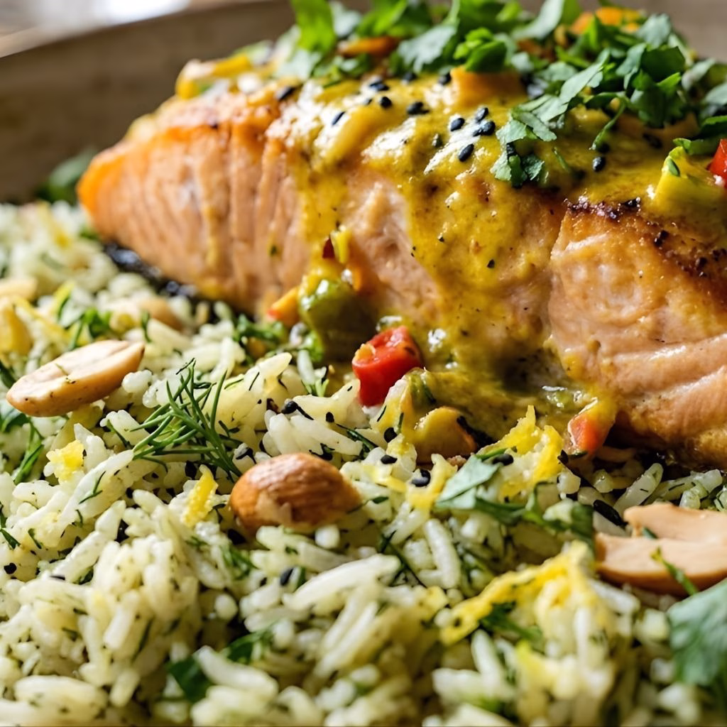 Curried Salmon & Herby Rice Recipe