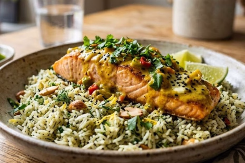 Curried Salmon & Herby Rice Recipe
