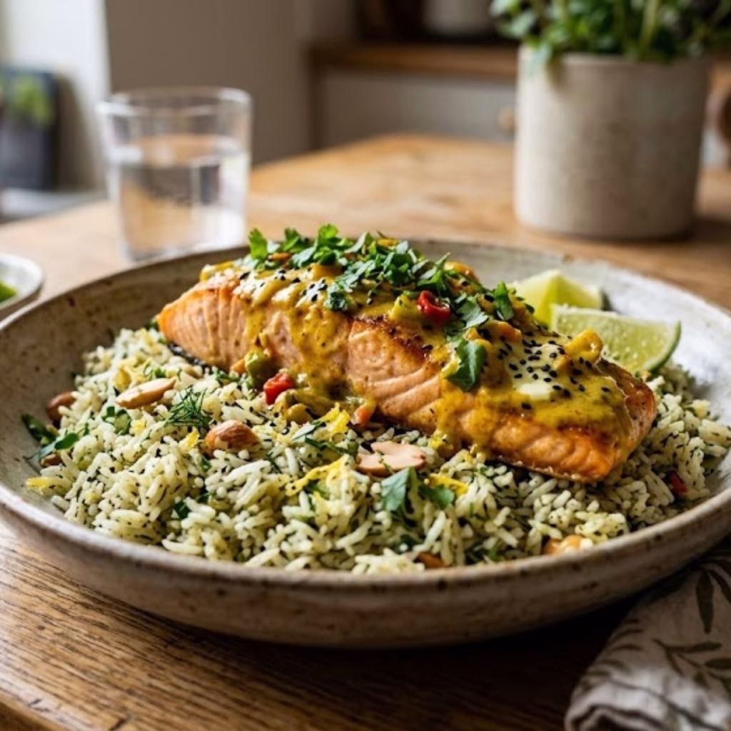 Curried Salmon & Herby Rice Recipe